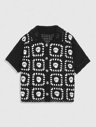 Street Life Men's Vintage Skull Embroidery Collar Cardigan Sweater