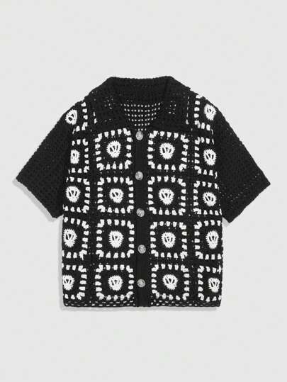 Street Life Men's Vintage Skull Embroidery Collar Cardigan Sweater