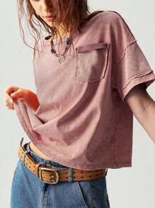 Bohemela Áo chui đầu dáng rộng thả vai đan màu trơn đơn giản cho nữ - Bụi tím - Xem 4