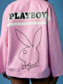Missguided x Playboy Retro Sport Racing Moto Style Bomber Jacket With Stripes Varsity Inspired Streetwear Fashion Outerwear For Fall Winter Car Racing - Multicolor - View 6