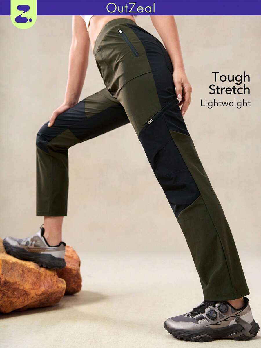 OutZeal Pantalones de verano para mujer de ajuste ceñido, con bloqueo de color, ligeros, de secado rápido y con efecto refrigerante, con bolsillos con cremallera