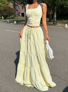 Muchica 女士黄色度假两件套服装，适合日常穿着，夏季波西米亚风格度假服装 - 黃色 - 查看 5