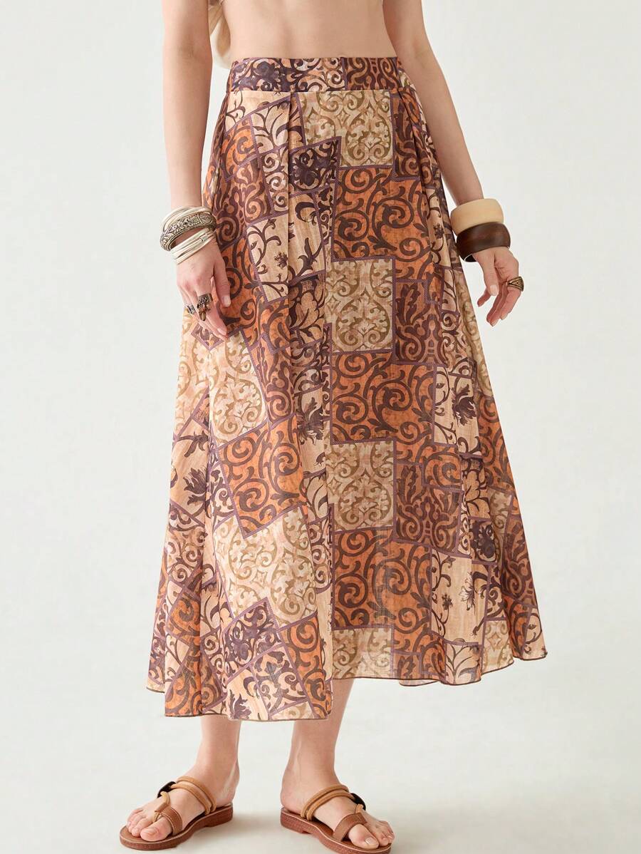 Florisole Modna, swobodna, uniwersalna, boho, wakacje, luźna odzież damska, spódnica Young Fit Flowy, wakacje wiosna/lato - Wielokolorowe - Zobacz 1