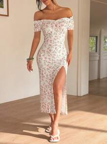 SHEIN Unity 女式露肩侧开衩碎花连衣裙 - 彩色 - 查看 4