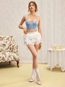 Áo ngực ren thêu xương cá, đồ lót hai dây hoa lãng mạn gợi cảm - Màu xanh nhạt - Xem 3