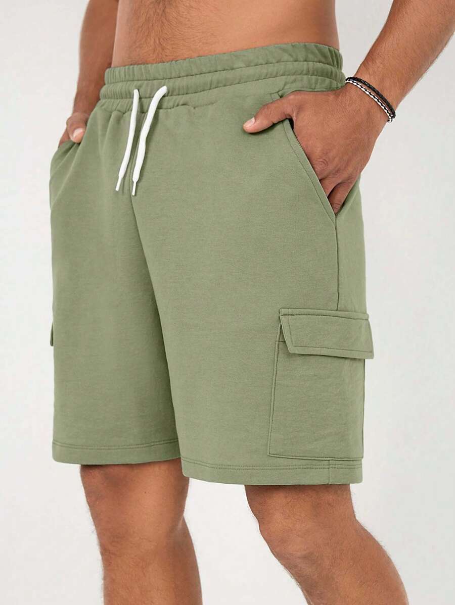 RueChic Cotton Men Flap Pocket Side Drawstring Waist Shorts
