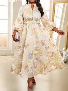 Fleurora Ladies' Floral Jacquard Long Lantern Sleeve Modest Dress Elegant Party Wedding Guests Four Seasons Old Money FestivalPlus Size Dresses Cruise Outfits Women