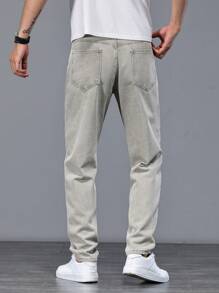 Manfinity Homme Men's Pocket Tapered Casual Versatile Jeans - Light Grey - View 2