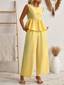 Women Two Pieces Outfits For Daily Wear - Yellow - View 5