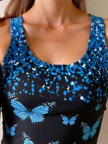 SHEIN 2pcs/Set Summer Butterfly Print Ruffle Top And High Cut Briefs Elegant Spaghetti Strap Bikini Set - Multicolor - View 3