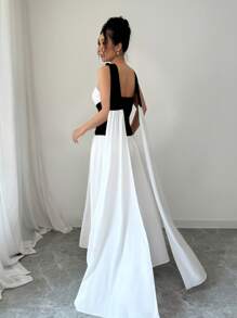 Chiquease Women's Black & White Splice Contrast Color Slim Fit Elegant Sexy Strapless Dress - Black and White - View 5