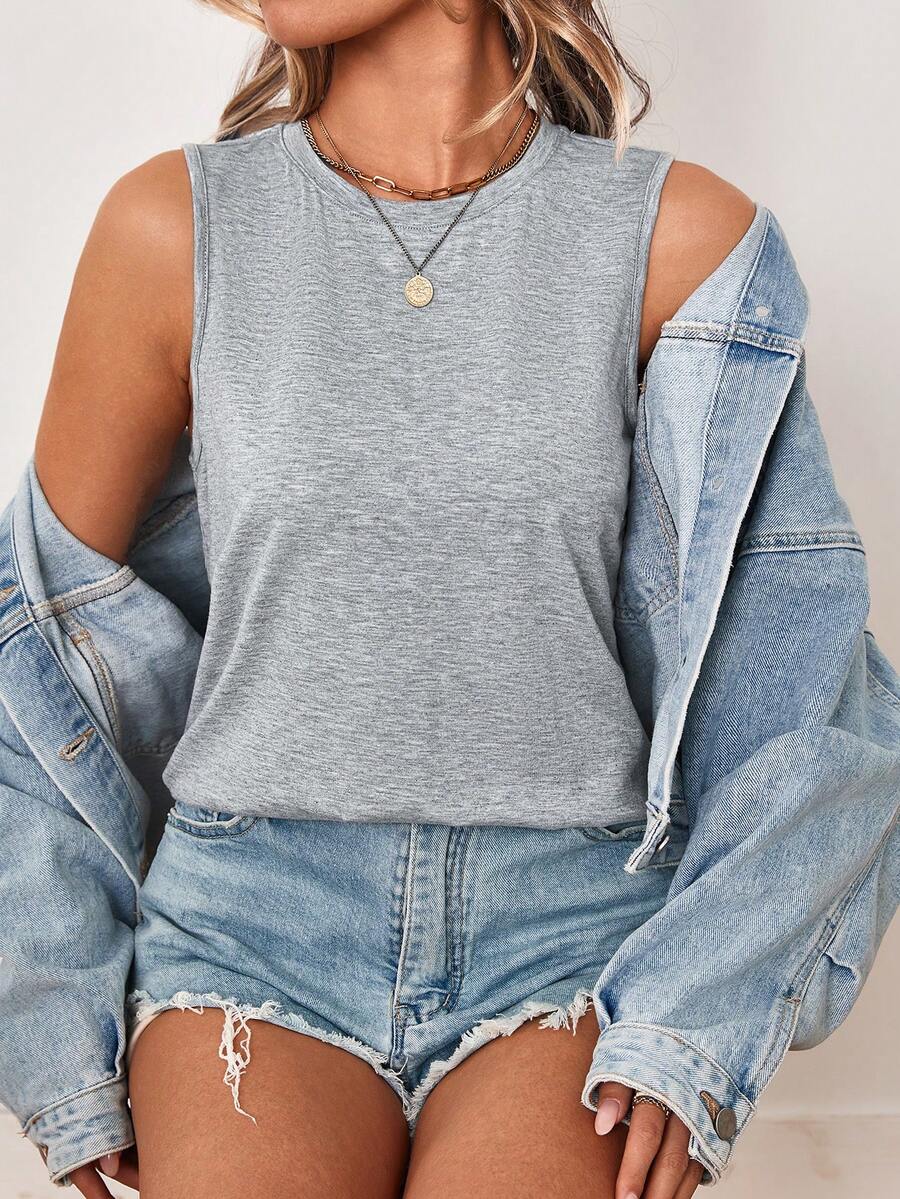 SHEIN LUNE Débardeur ample et décontracté de couleur unie, style minimaliste, adapté pour l'été, pour femmes - Gris pâle - Voir 1