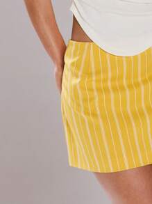 MUSERA Low Rise Striped Tailored Micro Mini Skirt Summer Cute Vacation - Yellow - View 5