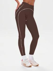 Musera Sport 高腰撞色滚边紧身裤，适合运动健身、板式网球、网球、匹克球等运动。 - 巧克力棕 - 查看 3