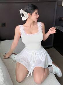 DAZY Summer New Music Festival Slim Fit Women White Tank Top - White - View 5