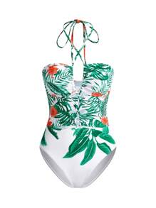 Swim Oasis Baju Renang One Piece Motif Tanaman Tropis untuk Wanita - Pakaian Liburan Musim Panas Mewah - MultiWarna - View 5