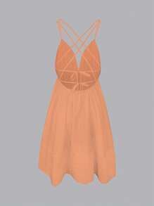 INAWLY 女式纯色荷叶边下摆吊带裙 - 橘色 - 查看 2