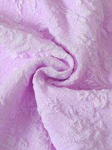 SHEIN 女孩优雅纯色提花纹理盖袖装饰花领高腰 A 字公主裙，适合旅行、度假、派对、生日礼物、夏季