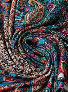 SHEIN Clasi 女士休闲佩斯利印花不对称下摆阔腿裤 - 彩色 - 查看 6