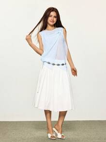 INAWLY Sexy Ribbon Tie Strap Striped Camisole Top For Women, Unique Design Summer New Arrivals - Blue and White - View 2