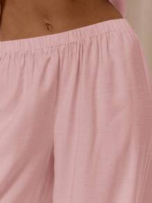MUSERA Low Rise Elasticated Waistband Wide Leg Trousers Only Summer Vacation Holiday Elegant Beachwear Boho Romantic Ibiza Linen Feel - Pink - View 5