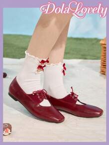 Dola Lovely Scarpe Mary Jane quadrate vintage dal design comodo e casual, in pelle rossa ad effetto cerato con motivo ad ancora