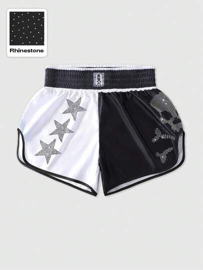 Goth Herren glitzernde Pentagramm-Schädel Diamant Muster Sport Shorts, geeignet für Boxen, Basketball