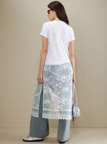 Muvela Women Floral Lace V-Neck Sleeveless Mid-Calf Dress