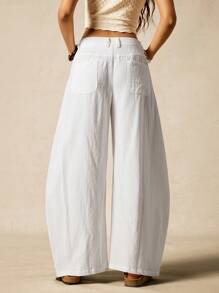 Easelle Quần ống rộng bằng vải cotton dệt kiểu bohemian màu trơn dành cho nữ mùa hè, kiểu quần ống loe xòe nhẹ, trang phục thanh lịch cho phái nữ. - trắng - Xem 4