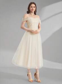 Poshira Abito da donna di colore unito, adatto per feste, abito da sera lussuoso alla moda per l'estate, abito morbido con pizzo bianco, vestito da cerimonia