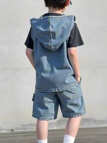 SHEIN 男童牛仔两件套服装 - 中等水洗藍 - 查看 2