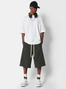 SUMWON Pantalones cortos bermudas de baloncesto con cordón, con bolsillos, cintura elástica, rodilla ancha, longitud hasta la rodilla, de verano, para deporte, entrenamiento, ocio y comodidad