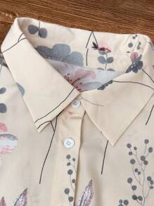 EMERY ROSE 优雅通勤花卉印花宽松开衫短袖衬衫 - 彩色 - 查看 3