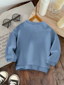 SHEIN Baby Boy Casual Loose Fit Soft Knit Crew Neck Pullover Hoodie Sweatshirt, Suitable For Autumn/Winter