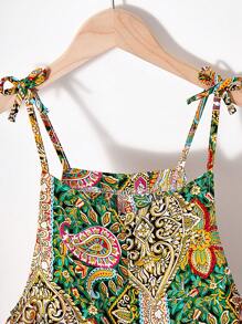 青少年女孩休闲全印花无袖连体裤 - 彩色 - 查看 6