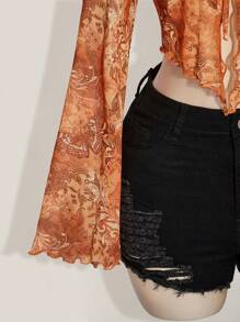 SHEIN ICON ICON Plus Size Women's Paisley Print Tie-Front Knit Top, Suitable For Summer, Music Festivals, Y2K, Graduation Season, Back To School Clothes, Summer Vacation - Multicolor - View 7