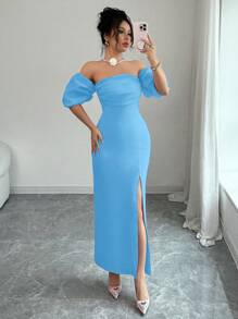 Elenzga 粉色正式性感优雅优雅露肩女士派对礼服 - 藍色 - 查看 5