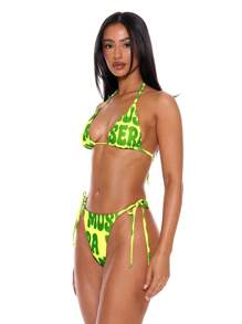 Musera Resort 系带印花比基尼泳裤 夏季春季度假性感俱乐部伊比沙岛沙滩装 节日狂欢 - 綠色 - 查看 2