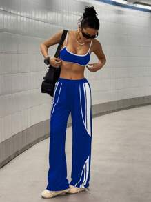 StreetHx 2件套女士休闲街头撞色背心+运动裤套装 - 彩色 - 查看 1