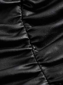Attitoon Faux Stretch-Leather Black Pleated Strapless Top