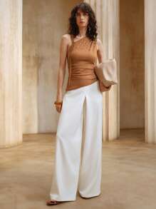 SHEIN LUNE Women's Rhinestones Pearl Decor Asymmetrical Shoulder Sleeveless Tank Top,Summer Tops, Going Out Tops Women,Country Concert - Khaki - View 5