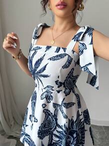Elenzga Vestido mini de línea A de cintura ceñida con estampado abstracto elegante para mujeres