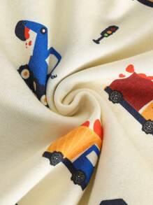 Cozy Pixies Pijama 2 Peças Ajustado, Top de Manga Longa Gola Redonda Macia com Estampa de Carro de Desenho Animado para Menino Bebê e Calça Longa Cintura Elástica com Ajuste Slim