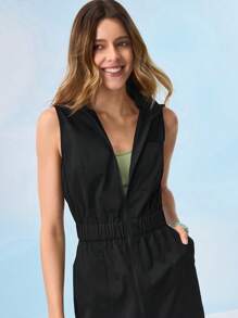 In My Nature 女式纯色前拉链无袖户外徒步连衣裙 - 黑色 - 查看 7