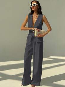 Aloruh Conjunto de 2 peças de colete e calça casual feminino para o verão