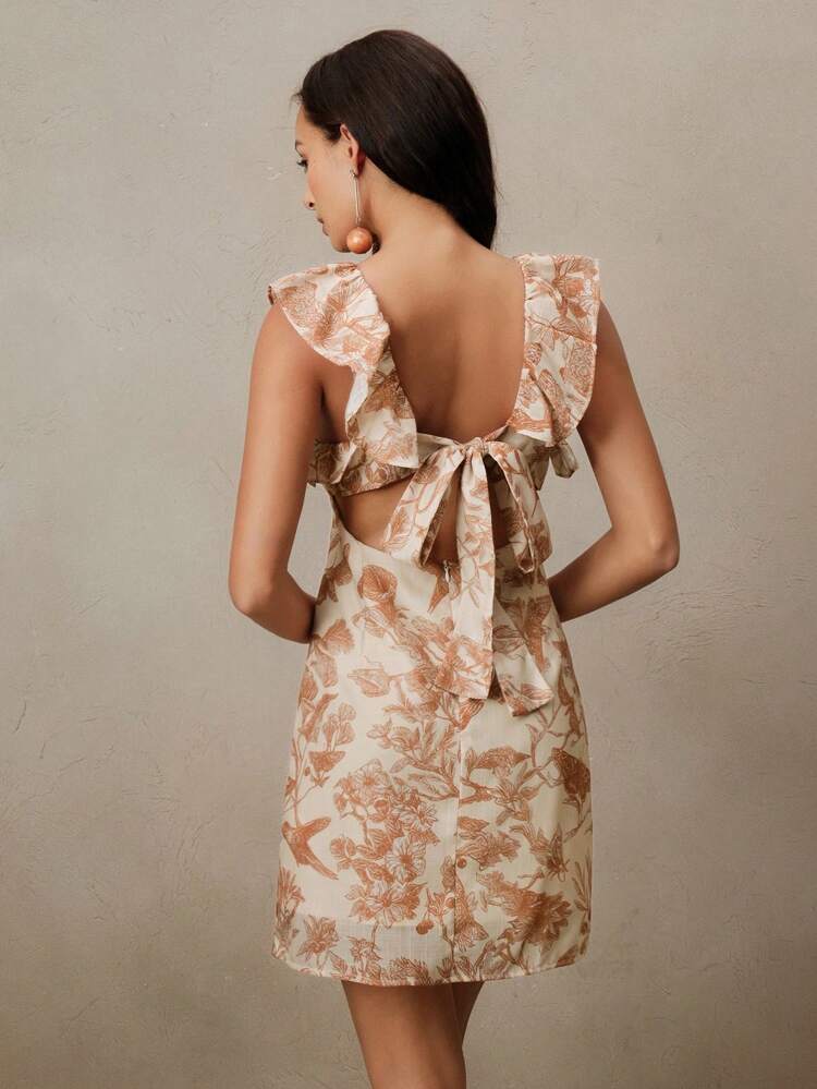 Women's Summer Elegant All-Over Print Ruffle Hem Short Dress