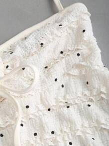 Sweetra Vintage Polka Dot Apricot Drawstring Halter Sexy Backless Summer Vacation Ladies' Tank Top