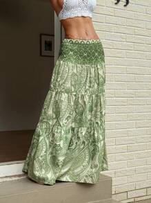 Sunnyshic 女式波西米亚印花长裙，休闲，适合度假和日常穿着，春夏季 - 綠色 - 查看 3