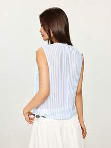 INAWLY Sexy Ribbon Tie Strap Striped Camisole Top For Women, Unique Design Summer New Arrivals - Blue and White - View 5