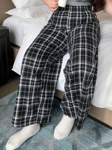 Dazy Plus Pantalones de pijama de talla grande con cintura elástica, estampado de tartán y diseño holgado, para todas las estaciones